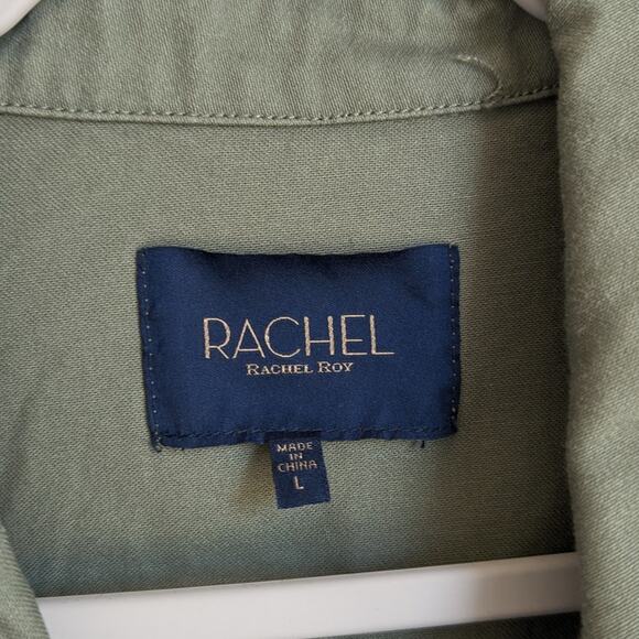 RACHEL Rachel Roy Raw Hem Utility Denim Jacket In Fresh Olive, size L - Picture 4 of 9